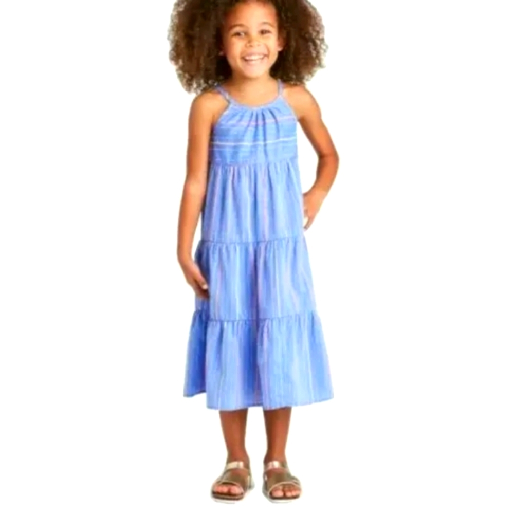 Cat & Jack Girls Chambaray Striped Maxi Dress, Blue/Multi 3T